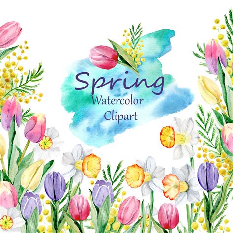 Spring Clipart Watercolor Clip Art Flower Border for - Etsy