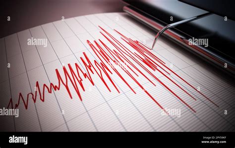 Seismograph data of a large earthquake. Seismic waves on the report page. 3D illustration Stock ...