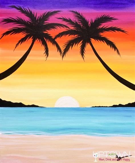 Palms By The Beach | Sunset canvas painting, Sunset painting, Sunset landscape painting