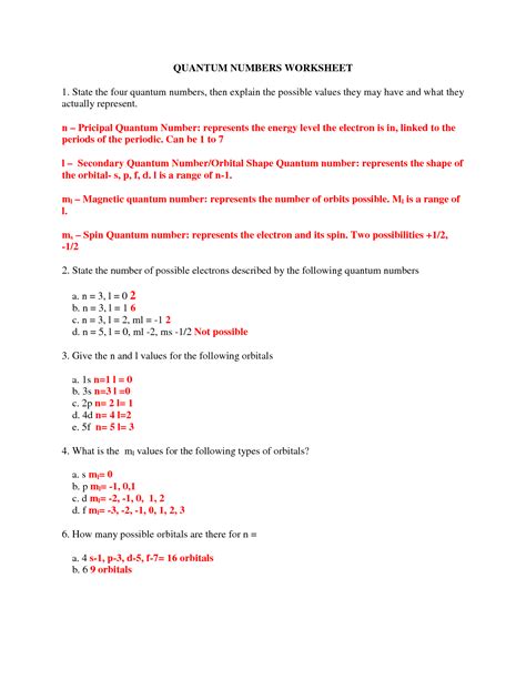 Quantum Numbers Worksheet Answers – Englishworksheet.my.id