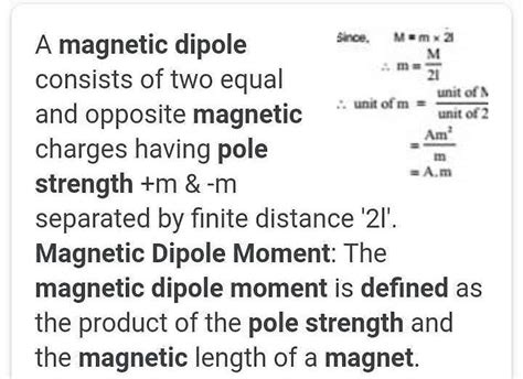 The units of magnetic pole strength and magnetic dipole moment of a bar magnet area)A-m, JT-1b ...