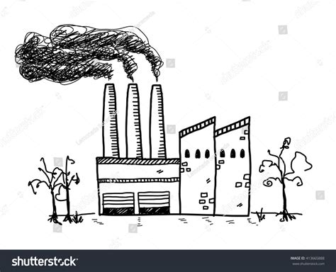 Factory Pollution Hand Drawn Vector Doodle Stock Vector 413665888 - Shutterstock