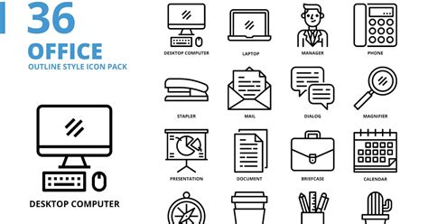 Office Outline Style Icon Set by monkik on Envato Elements