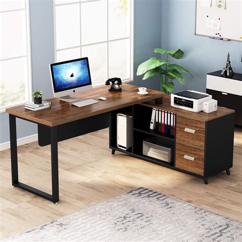 Tribesigns L-Shaped Computer Desk, 55 Inch Large Executive Office Desk with Drawers Business ...