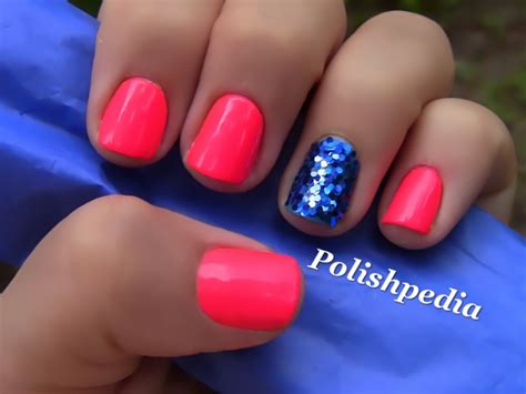 Neon Pink Nails With Blue Glitter | Polishpedia: Nail Art | Nail Guide | Shellac Nails | Beauty ...