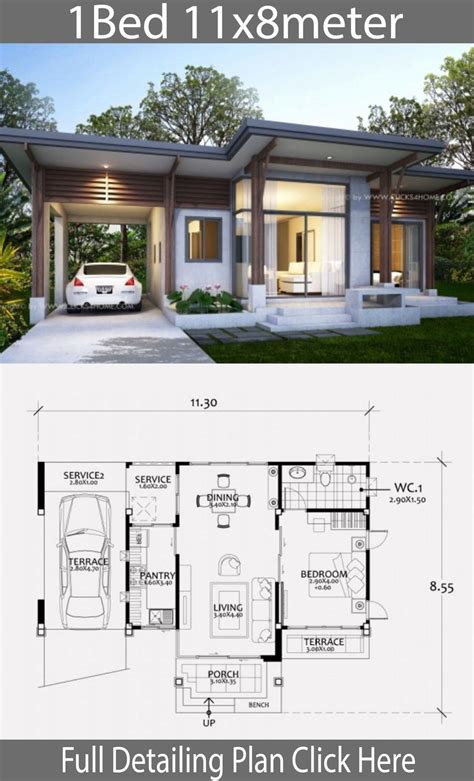 Medium Size 3 Bedroom One-story House D44 | Modern bungalow house, Bungalow house plans ...