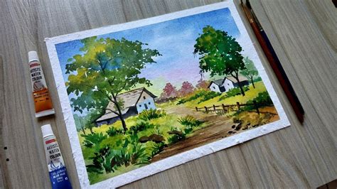 How to paint Landscape /scenery of beautiful nature.. easy watercolor painting - YouTube