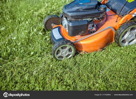 Lawn mower cutting grass Stock Photo by ©rossandhelen 317429842