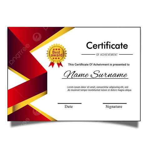 Certificate Ribbon Vector PNG Images, Certificate Vector Design With Gold Ribbon, Certificate ...