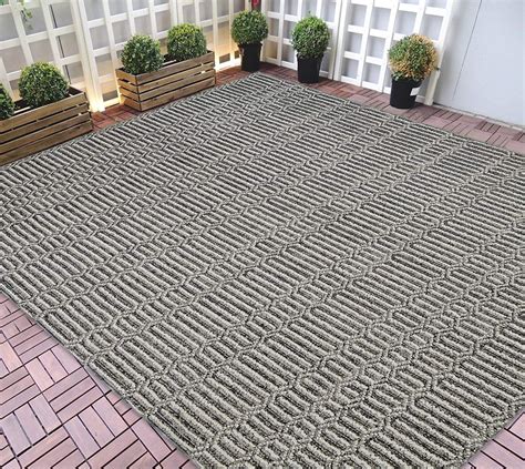 HR-Indoor/Outdoor Area Rugs 8x10 Striped Pattern Gray Outdoor Carpet-Lasts Long Under Sunlight ...