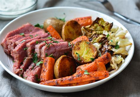 Roasted Corned Beef and Cabbage with Carrots, Potatoes & Horseradish Cream Sauce - Once Upon a Chef