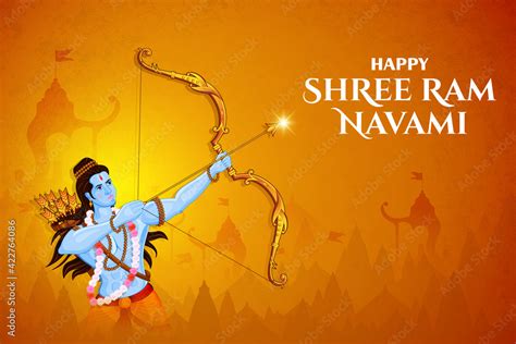 Shri Ram Navami with Bow Arrow Greeting vector illustration of Lord Rama Illustration Stock ...