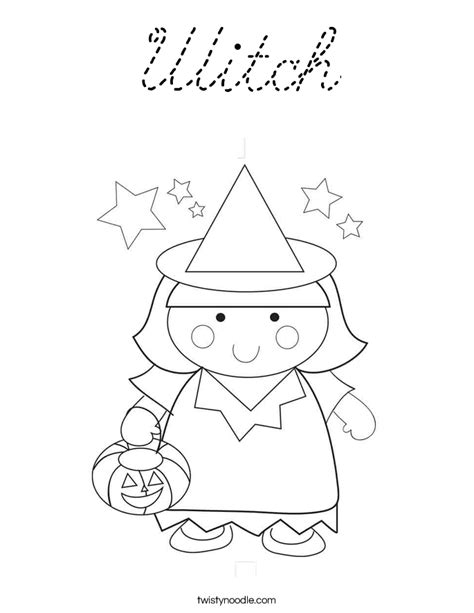 Witch Coloring Page - Cursive - Twisty Noodle