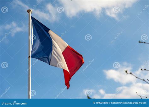 French Flag Waving on the Wind Stock Image - Image of independence, emblem: 150921623