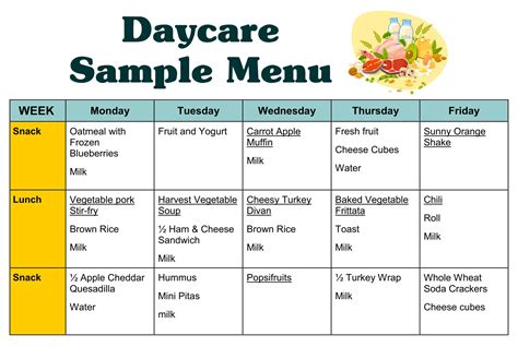 Sample Daycare Menus - 10 Free PDF Printables | Printablee