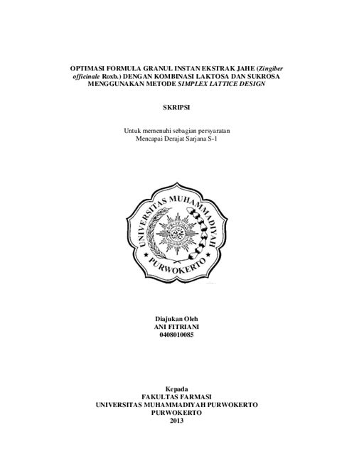 (PDF) OPTIMASI FORMULA GRANUL INSTAN EKSTRAK JAHE (Zingiber officinale Roxb.) DENGAN KOMBINASI ...