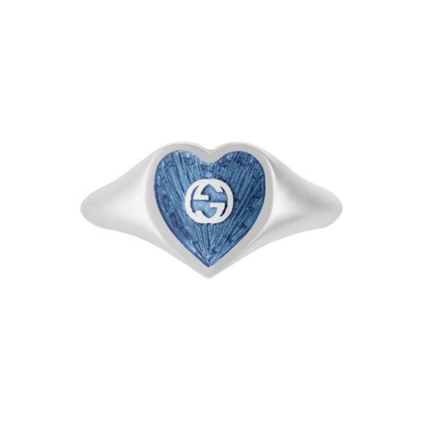 Gucci Sterling Silver Light Blue Heart Ring, YBC645544002