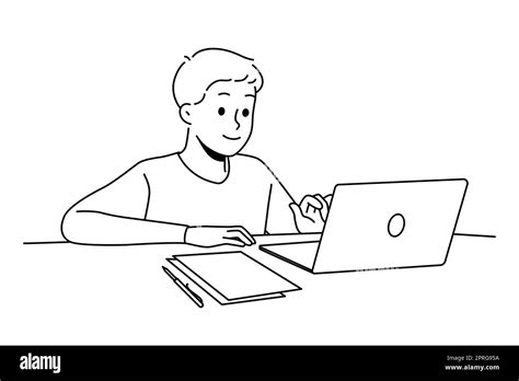 Drawing computer boy character vector Black and White Stock Photos & Images - Alamy