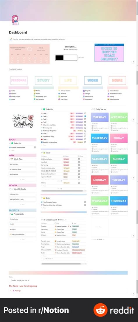 FREE My Pretty Dashboard - Multiple templates inside : Notion in 2021 | Notions, Notes ...