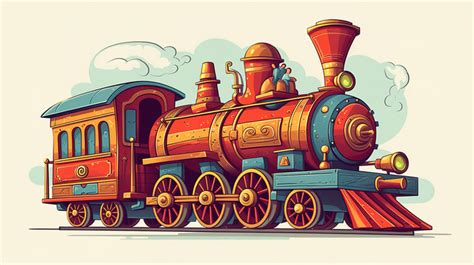 Retro Vintage Style Illustration Art Vector Cartoon Steam Locomotive Backgrounds | JPG Free ...