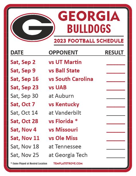 Printable 2023 Georgia Bulldogs Football Schedule