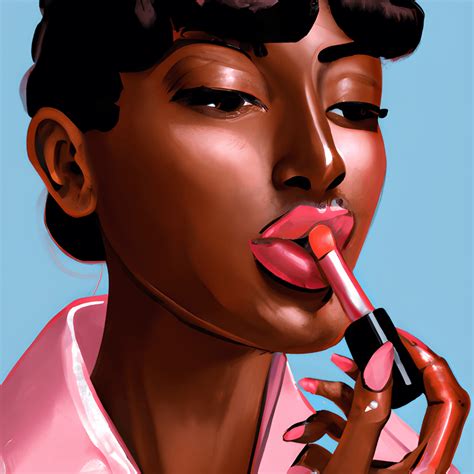 Beautiful African American Woman Applying Lipstick · Creative Fabrica