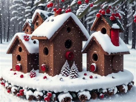 Premium AI Image | Christmas winter background with birdhouse