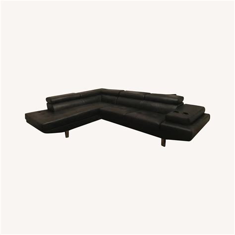 Black 2-pc Sectional w/ Cup Holders & Arm Storage - AptDeco