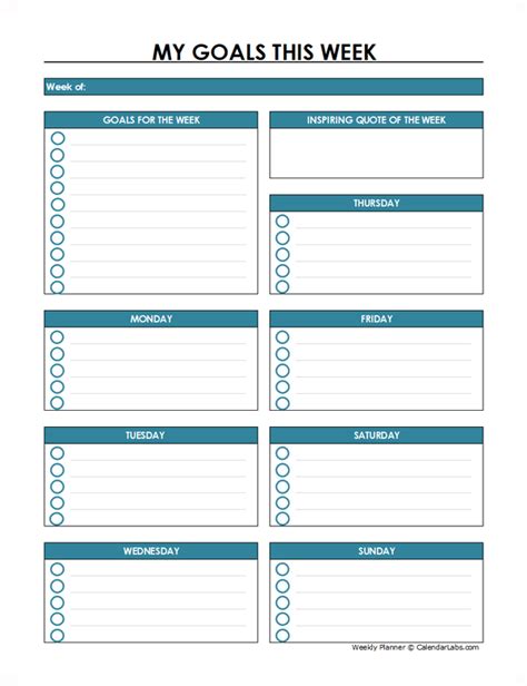 Weekly Planner Template Printable Black And White