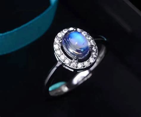 Natural blue moonstone gem Ring Natural gemstone Ring S925 sterling silver Classic simple ...