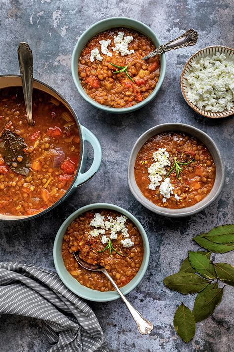 Greek Lentil Soup Wit Feta Photograph by Lucy Parissi