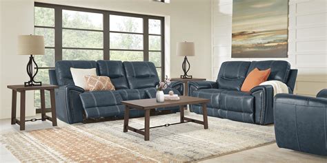 Italo Blue Leather 5 Pc Living Room With Reclining Sofa - Rooms To Go