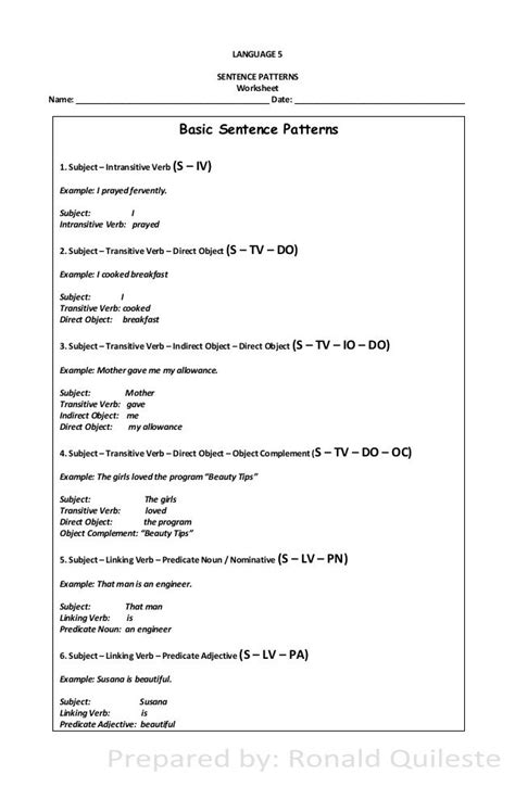 Sentence Pattern Exercises With Answers