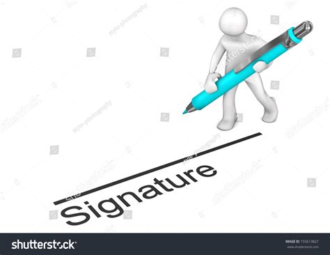 White Cartoon Character With Blue Pen And Text Signature. Stock Photo 155613827 : Shutterstock