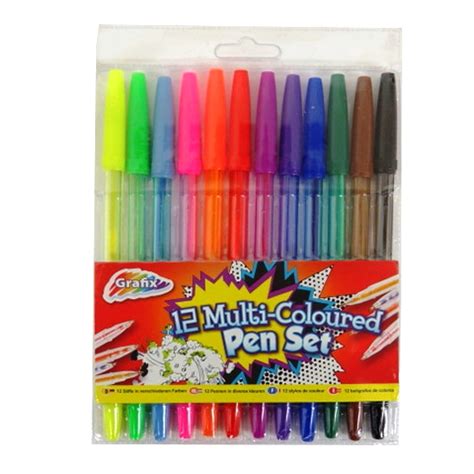 Multi Coloured Ballpoint Pens - 12 Pens per Pack - Paper Things