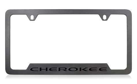 Jeep Brand Black Coated License Plate Frame with Black Cherokee Logo - Notch Bottom Frame Design