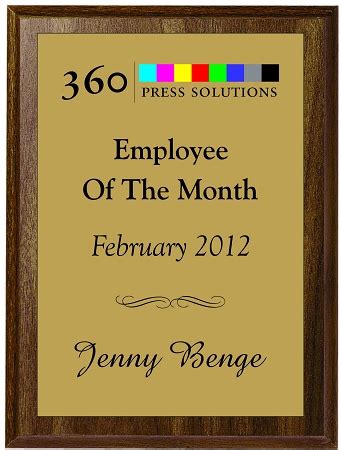 Custom Employee Of The Month Plaque With Full Color Graphics