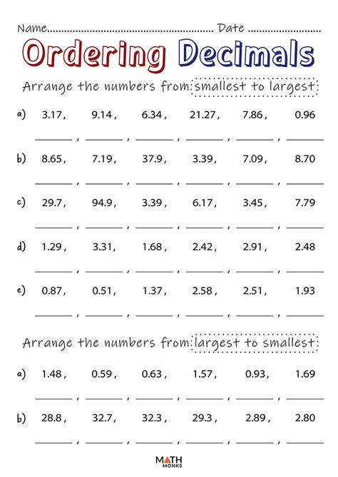 Decimals Worksheets - Math Monks