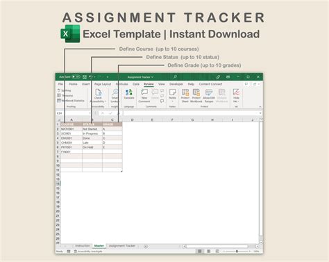 Assignment Tracker Excel, Homework Planner, Excel Spreadsheet Template, Excel Spreadsheet ...