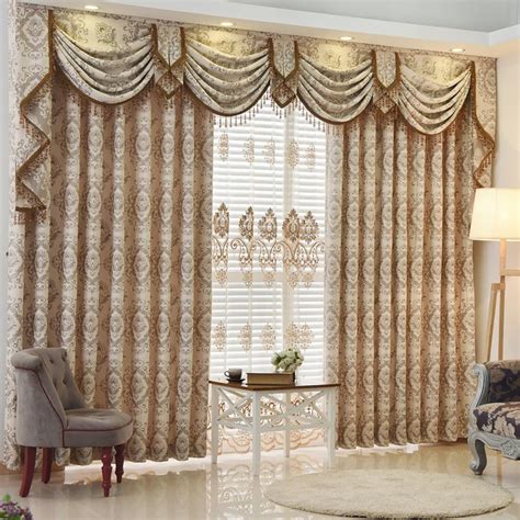 New arrival European luxury Curtain bay window jacquard beautiful valance curtains cortina for ...