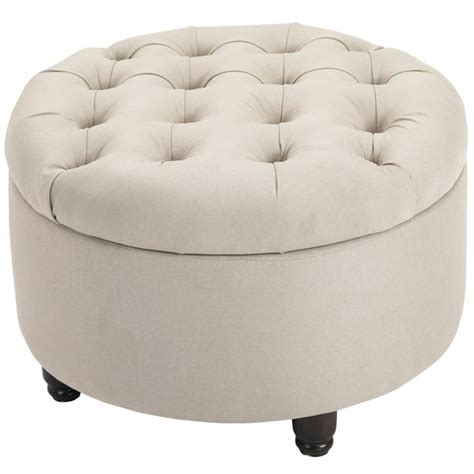 HOMCOM Round Linen Fabric Storage Ottoman Footstool with Removable Lid - Walmart.com - Walmart.com