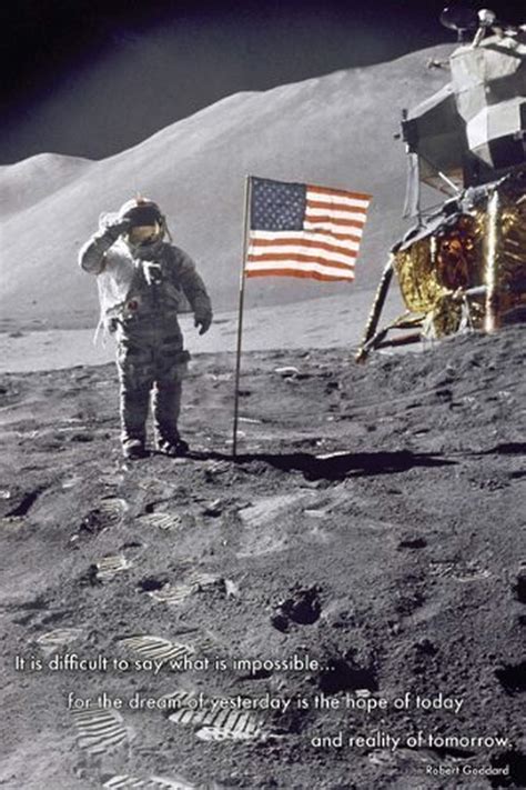 Neil Armstrong On The Moon With Flag Black And White