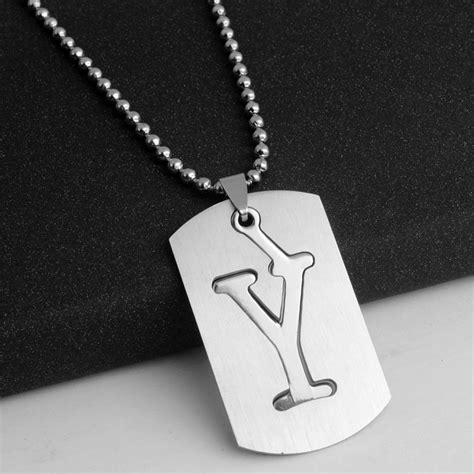 Mens Personalized Stainless Steel Initial Large 26 A-Z Letters Pendant Necklace