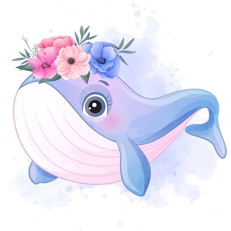 Cute whale clipart with watercolor illustration