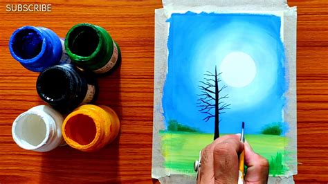 Easy Scenery Painting Ideas for Beginners, How to Blend Poster Colours, Step by Step Painting ...