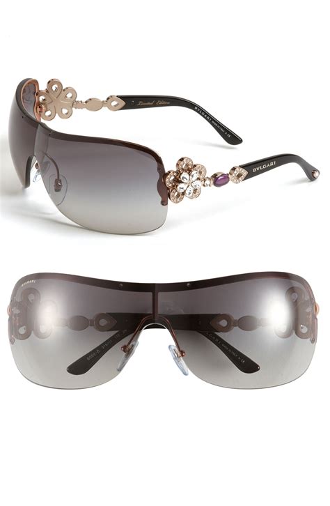 Bvlgari Crystal Temple Rimless Shield Sunglasses in Gold (pink/ gold/ black) | Lyst