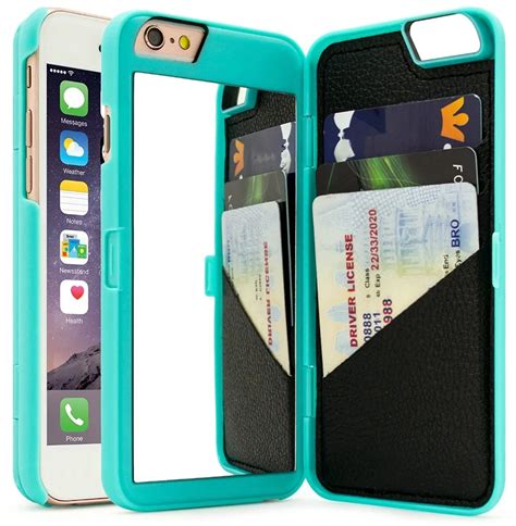 Hidden Back Mirror Wallet Case with Stand Feature and Card Holder Case for iPhone 6 6S 7 8 Plus ...