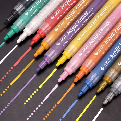 STA 12/24 Colors Acrylic Paint Marker Pens Permanent Paint Pen Art Markers Drawing for Rock ...