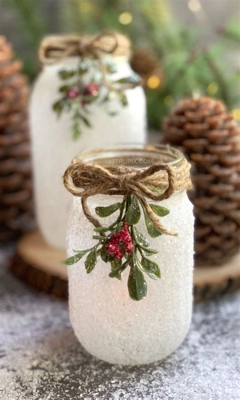 DIY Christmas Craft: Snowy Mason Jar Tea Light Holders