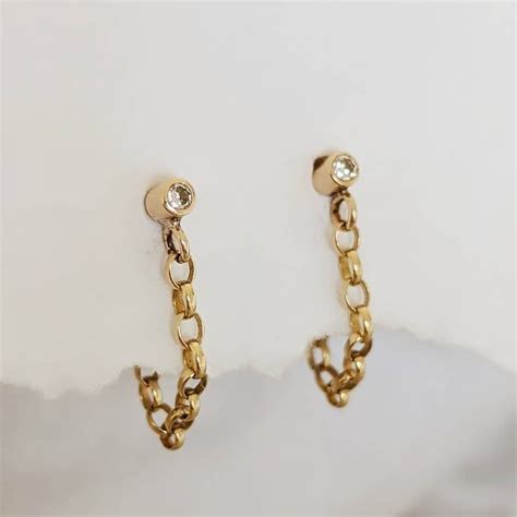 Diamond Earrings, Chain Earrings, Diamond Chain Studs, Tiny Diamond Studs, Real Diamond Earrings ...